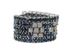 Sapphires, Diamonds, 14 Karat White Gold Band Ring.