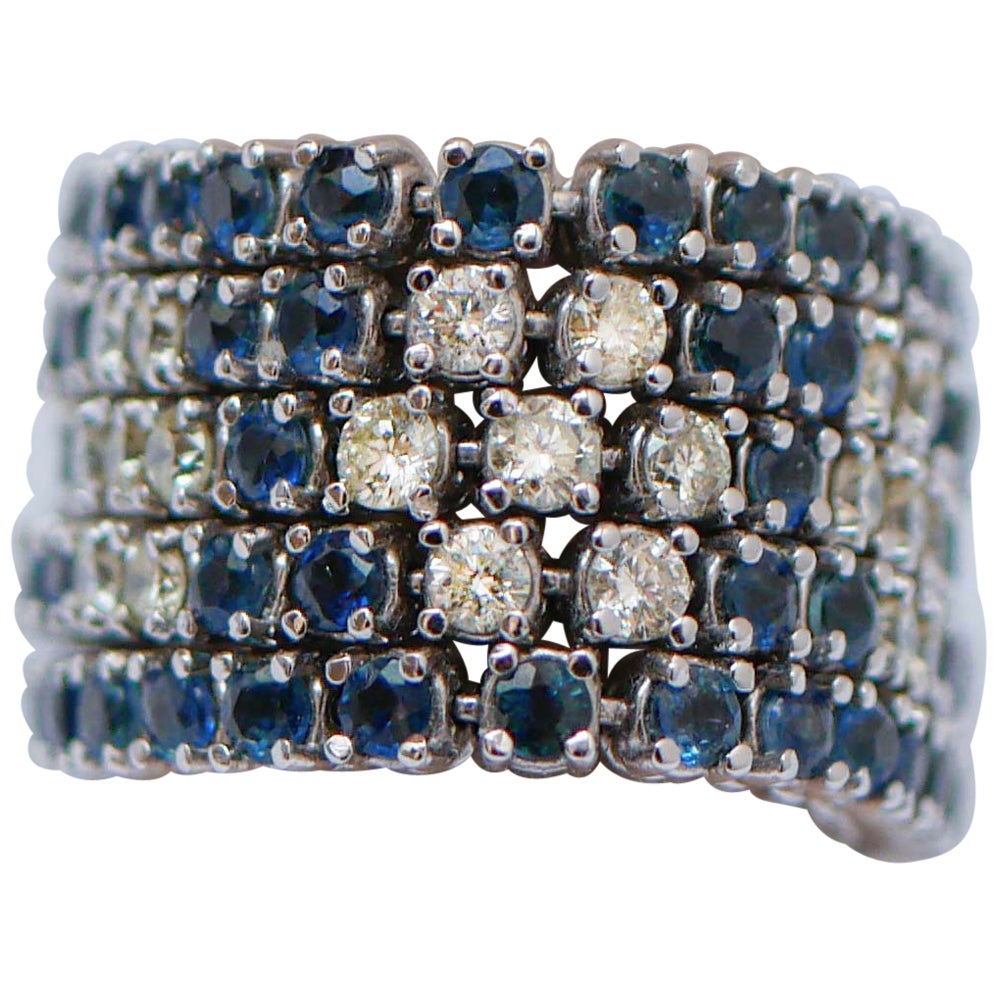 Saphire, Diamanten, 14 Karat Weißgold Bandring.