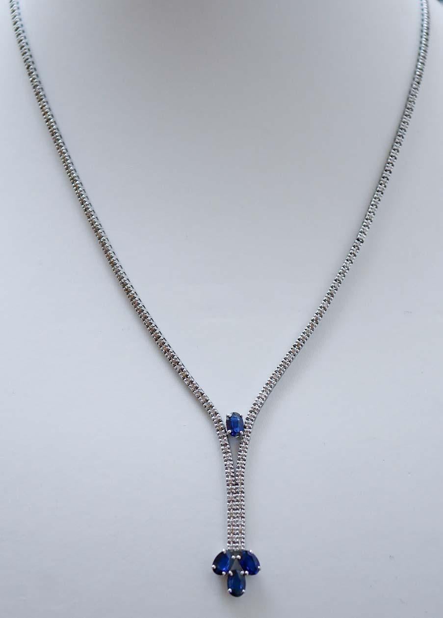 Beautiful tennis necklace in 14 kt white gold structure mounted with diamonds for all the length; in the middle and as pendant, sapphires.
Diamonds 1.90 ct
Sapphires 2.57 ct
Total Weight 14.20 gr
RF  ++EFUF

For any informations, feel free to