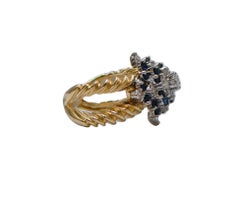 Sapphires, Diamonds, 14 Karat Yellow Gold Ring.