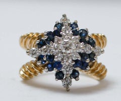Sapphires, Diamonds, 14 Karat Yellow Gold Ring.
