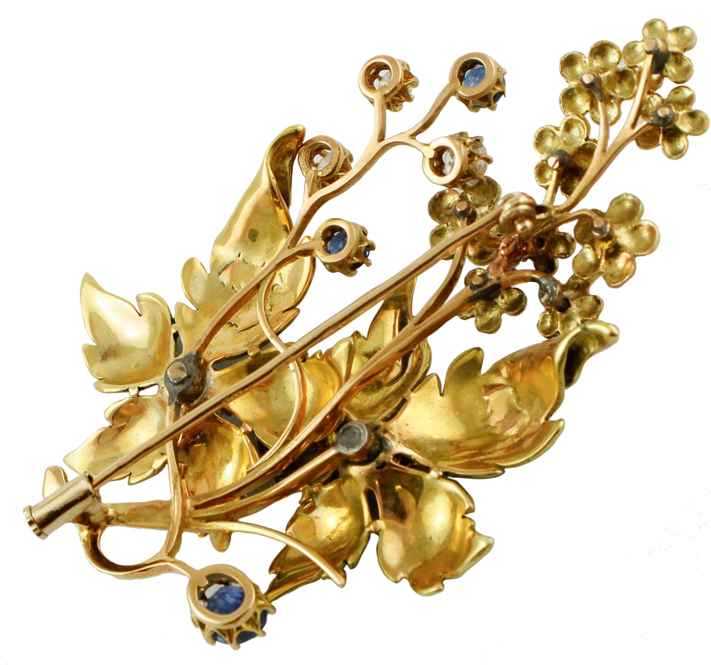 Sapphires, Diamonds, 14 Karat Yellow Gold and Enamel In Good Condition For Sale In Marcianise, Marcianise (CE)