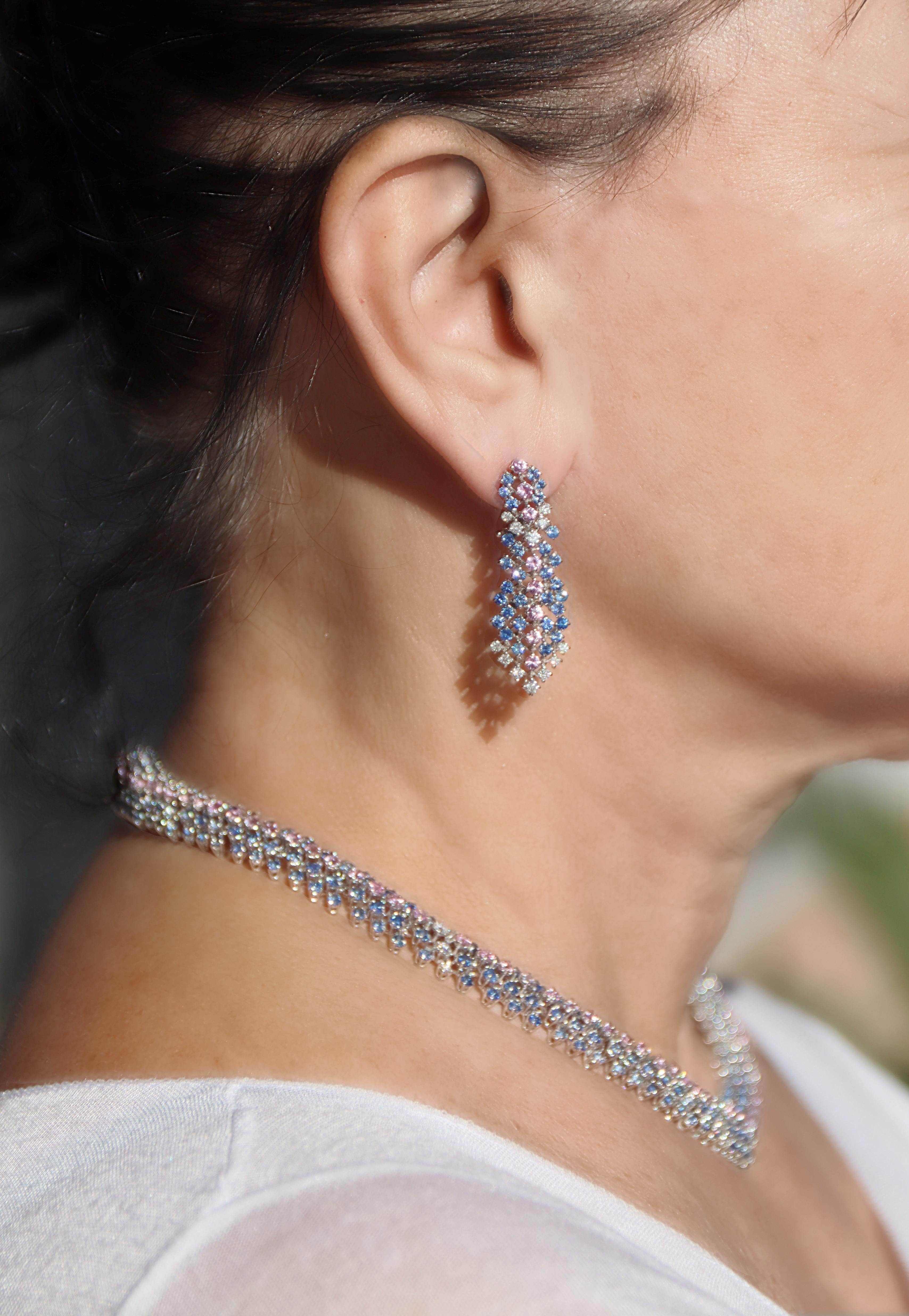 Zaffiri Diamanti Orecchini a goccia in oro bianco 18 Kt in vendita 4