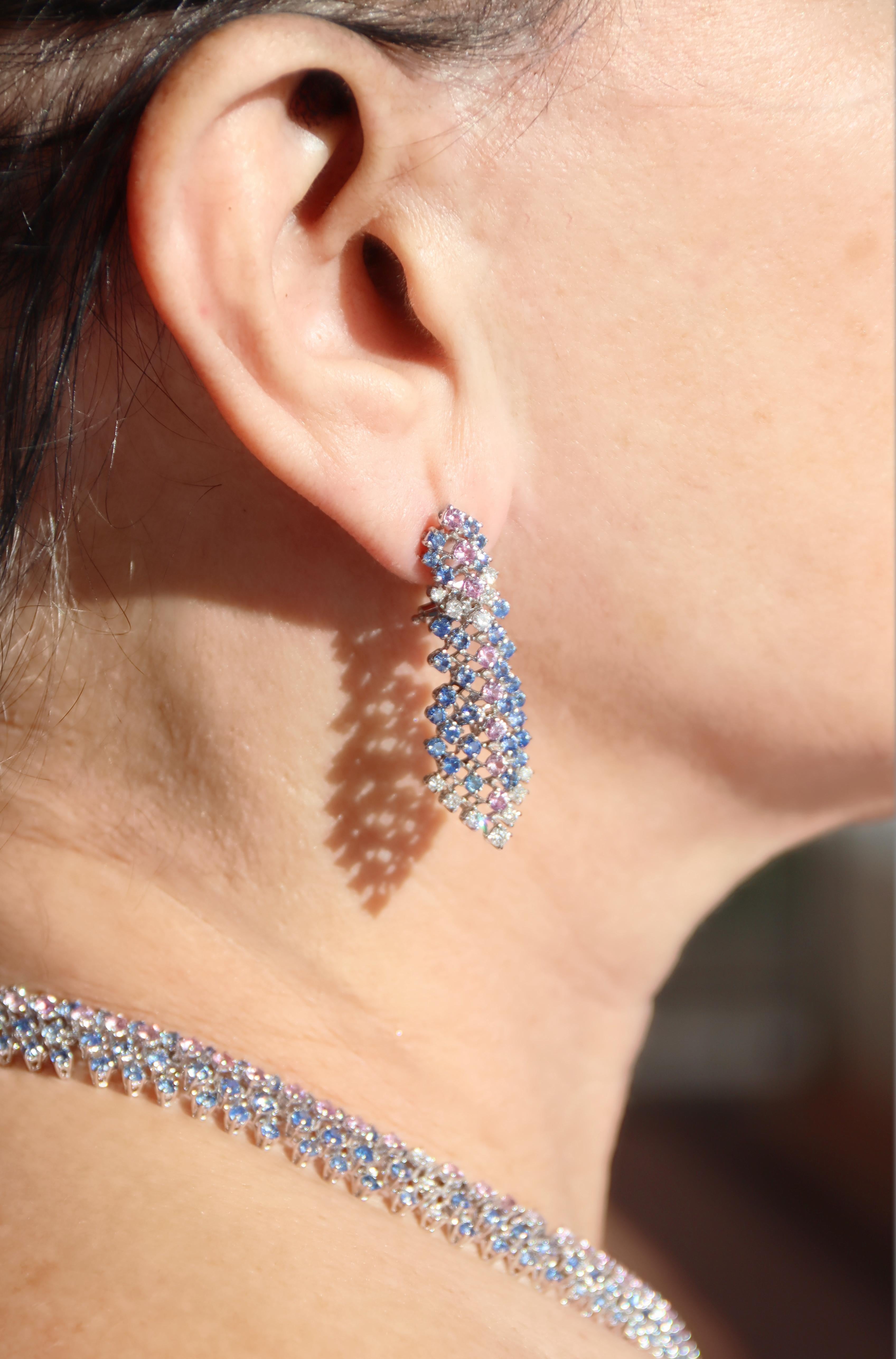 Zaffiri Diamanti Orecchini a goccia in oro bianco 18 Kt in vendita 1