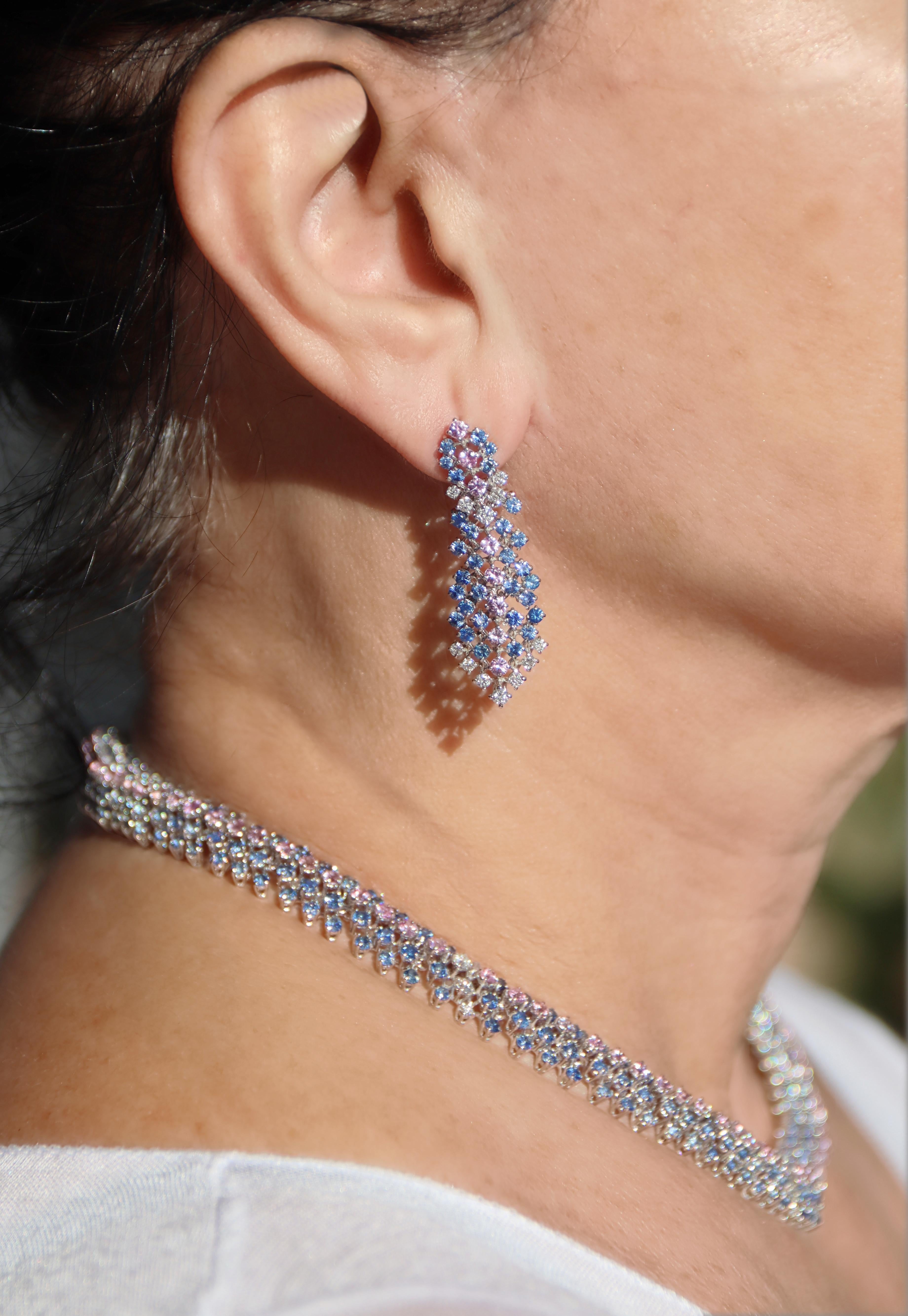 Zaffiri Diamanti Orecchini a goccia in oro bianco 18 Kt in vendita 2