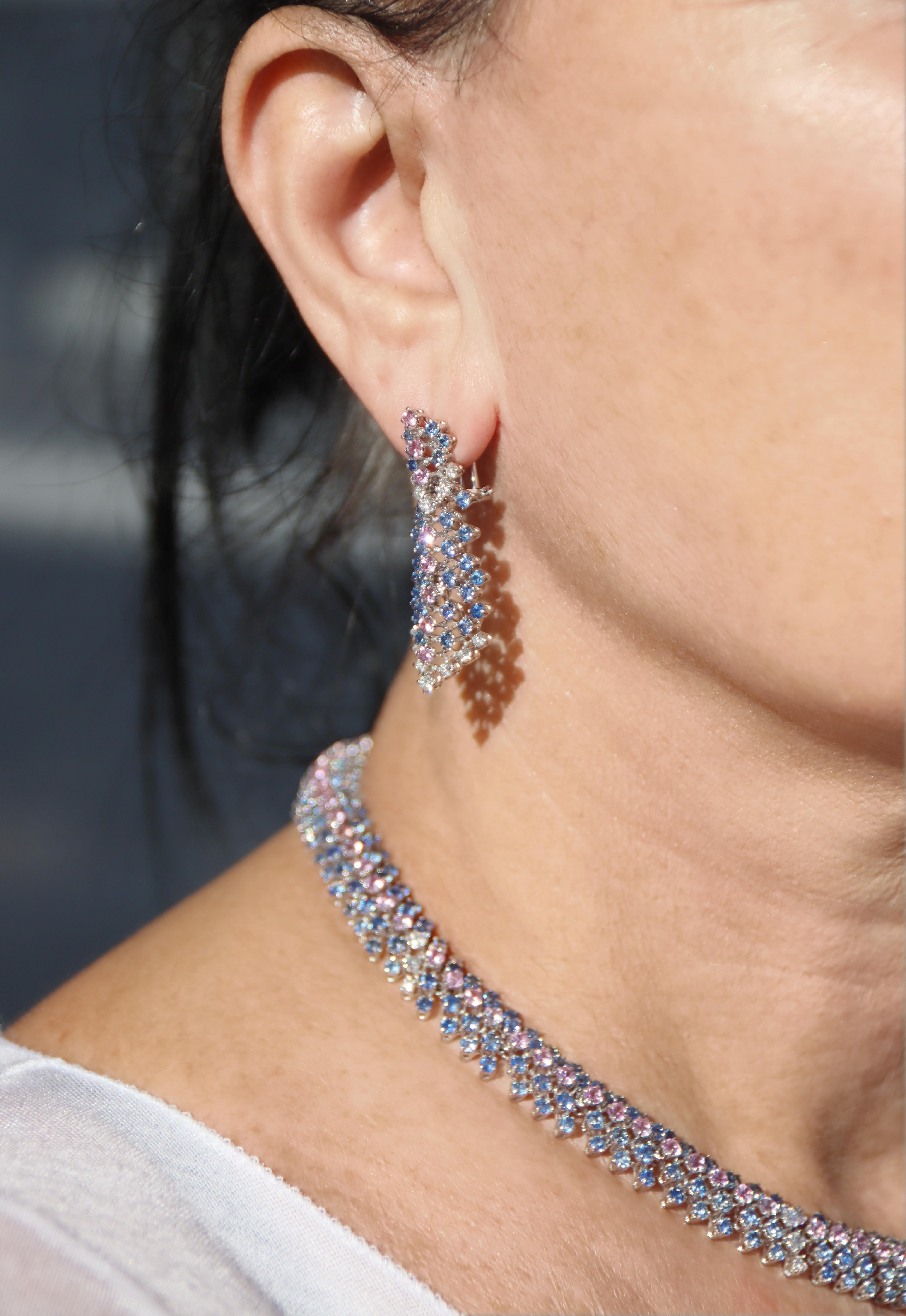 Zaffiri Diamanti Orecchini a goccia in oro bianco 18 Kt in vendita 3