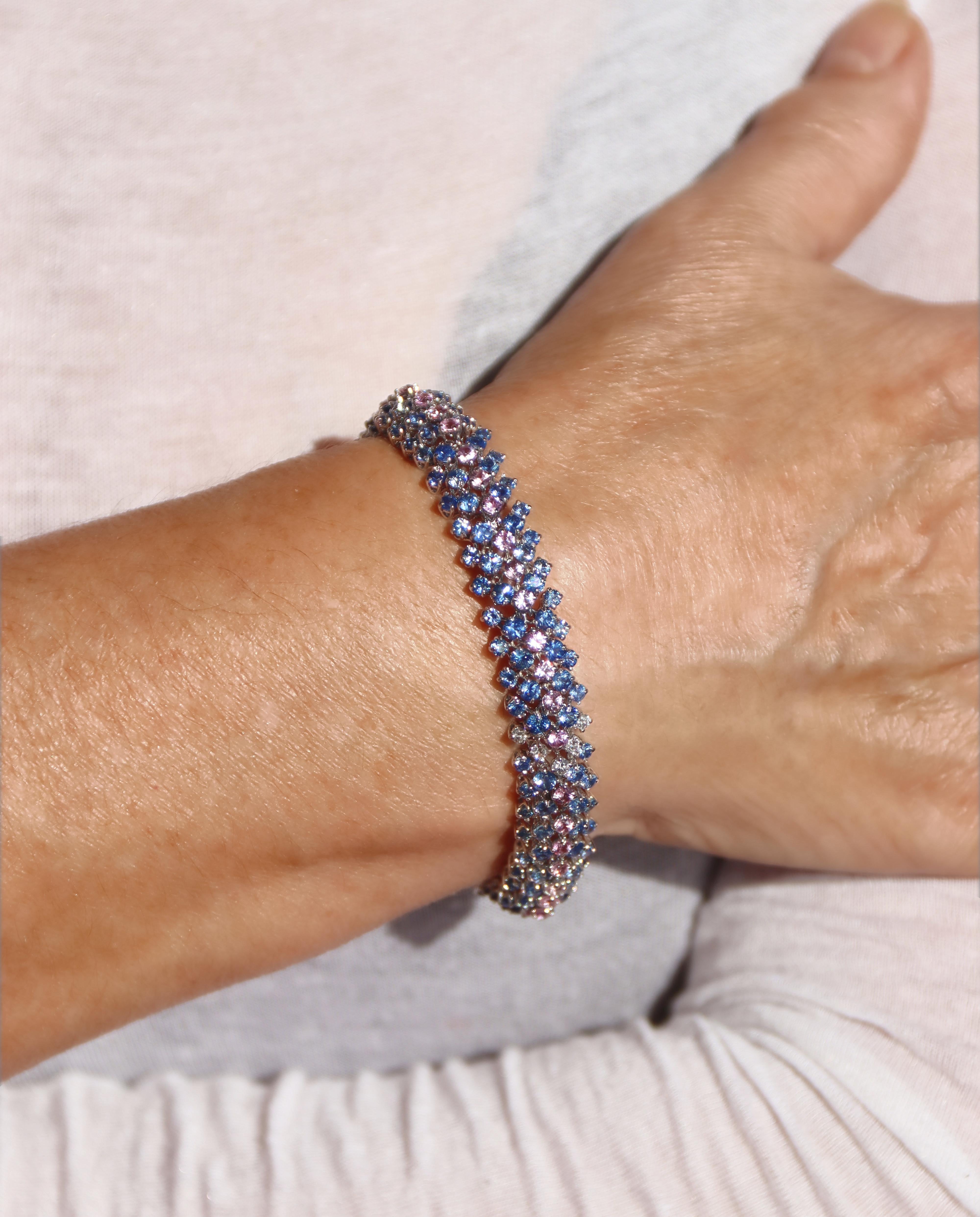 Saphire Diamanten 18 Kt Weißgold Modernes Armband im Angebot 4