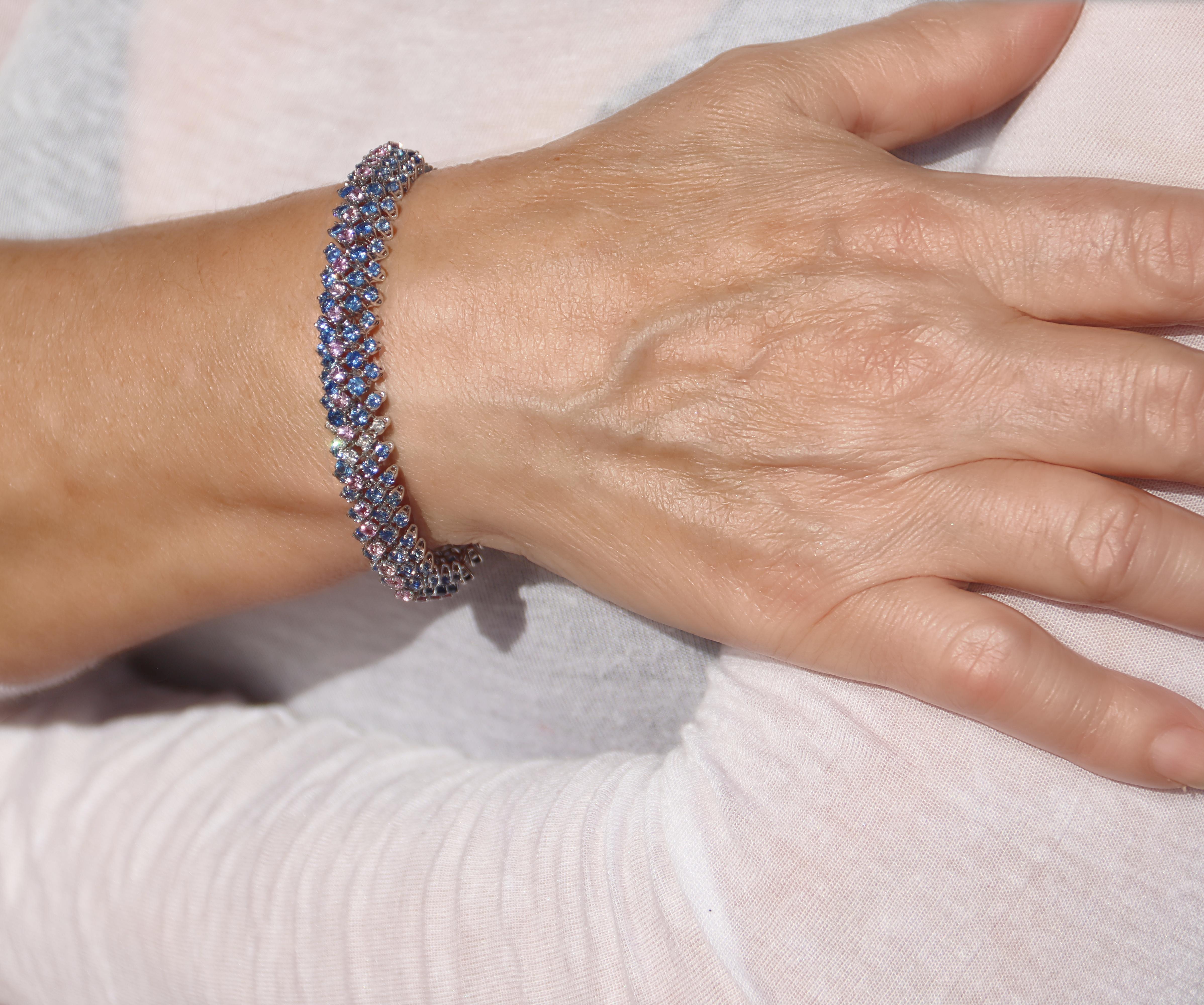 Saphire Diamanten 18 Kt Weißgold Modernes Armband im Angebot 5