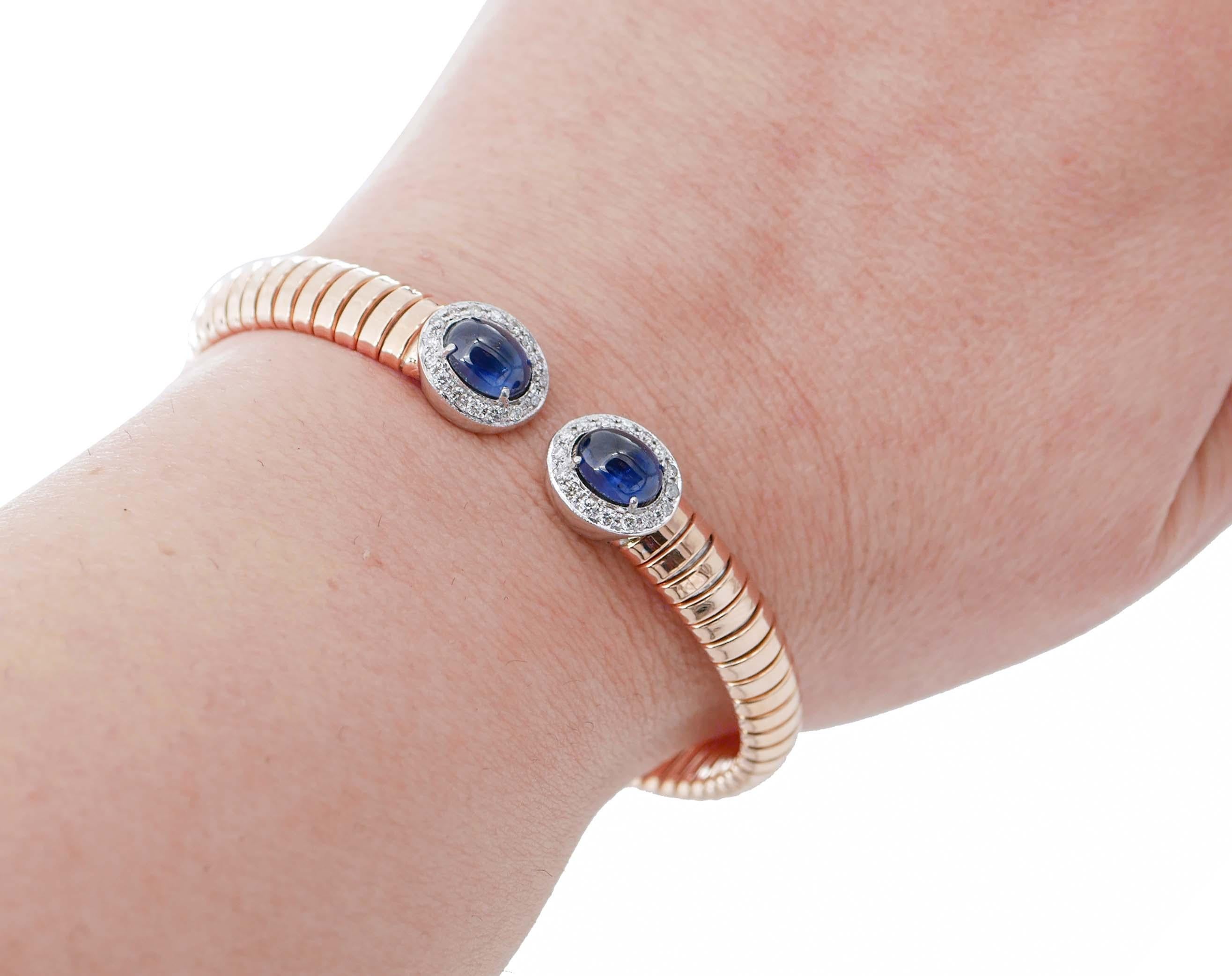 Sapphires, Diamonds, 18 Karat Rose and White Gold Tubogas Bracelet In Good Condition For Sale In Marcianise, Marcianise (CE)
