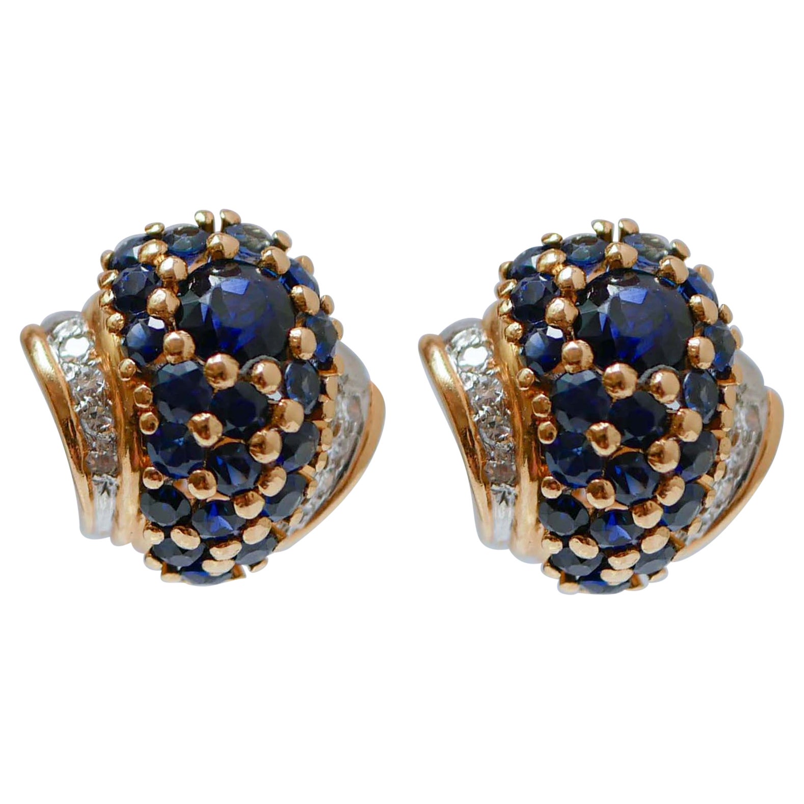 Boucles d'oreilles en or rose et or blanc 18 carats, saphirs et diamants