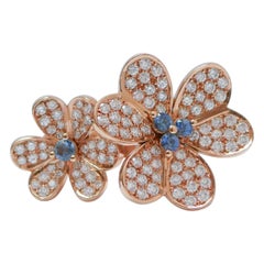 Sapphires, Diamonds, 18 Karat Rose Gold Flowers Ring.