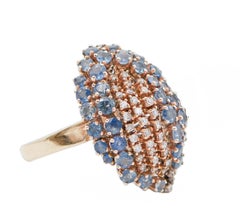 Sapphires, Diamonds, 18 Karat Rose Gold Ring