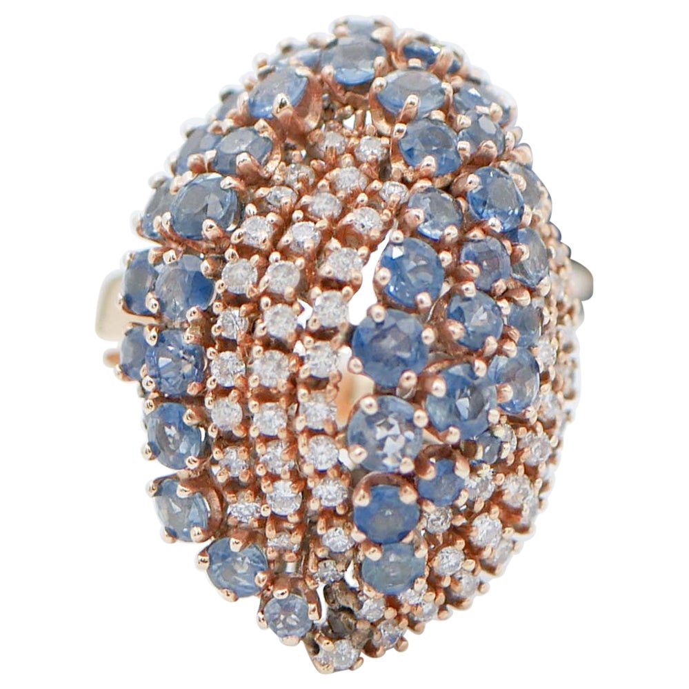 Sapphires, Diamonds, 18 Karat Rose Gold Ring For Sale