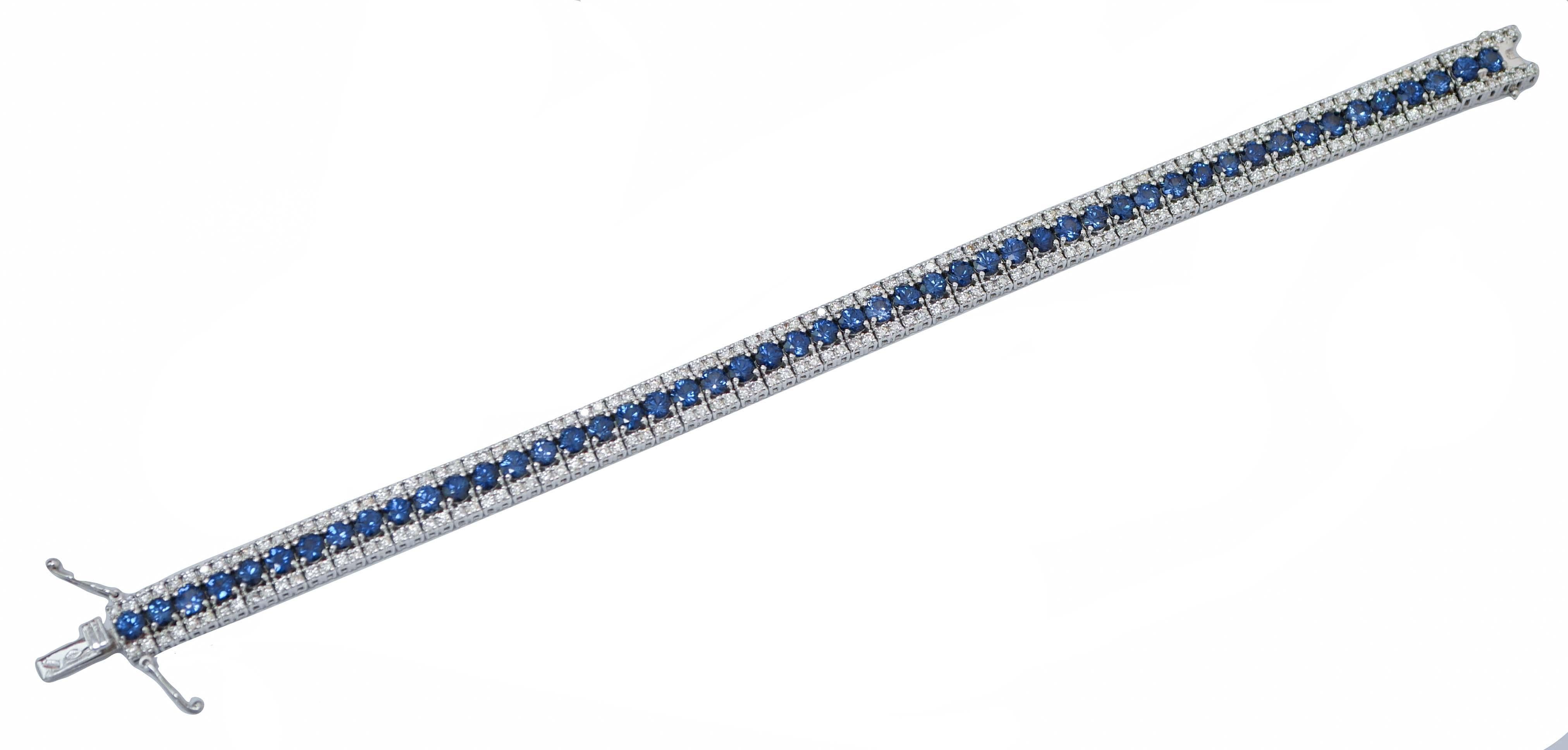 Fantastic tennis bracelet in 18 kt white gold structure mounted with sapphires and, for every side, diamonds.
Diamonds 3.06 ct
Sapphires 9.64 ct
Total Weight 24.20 gr
RF    G    GFGHO
RK.AUUAO80

For any informations, feel free to contact the seller