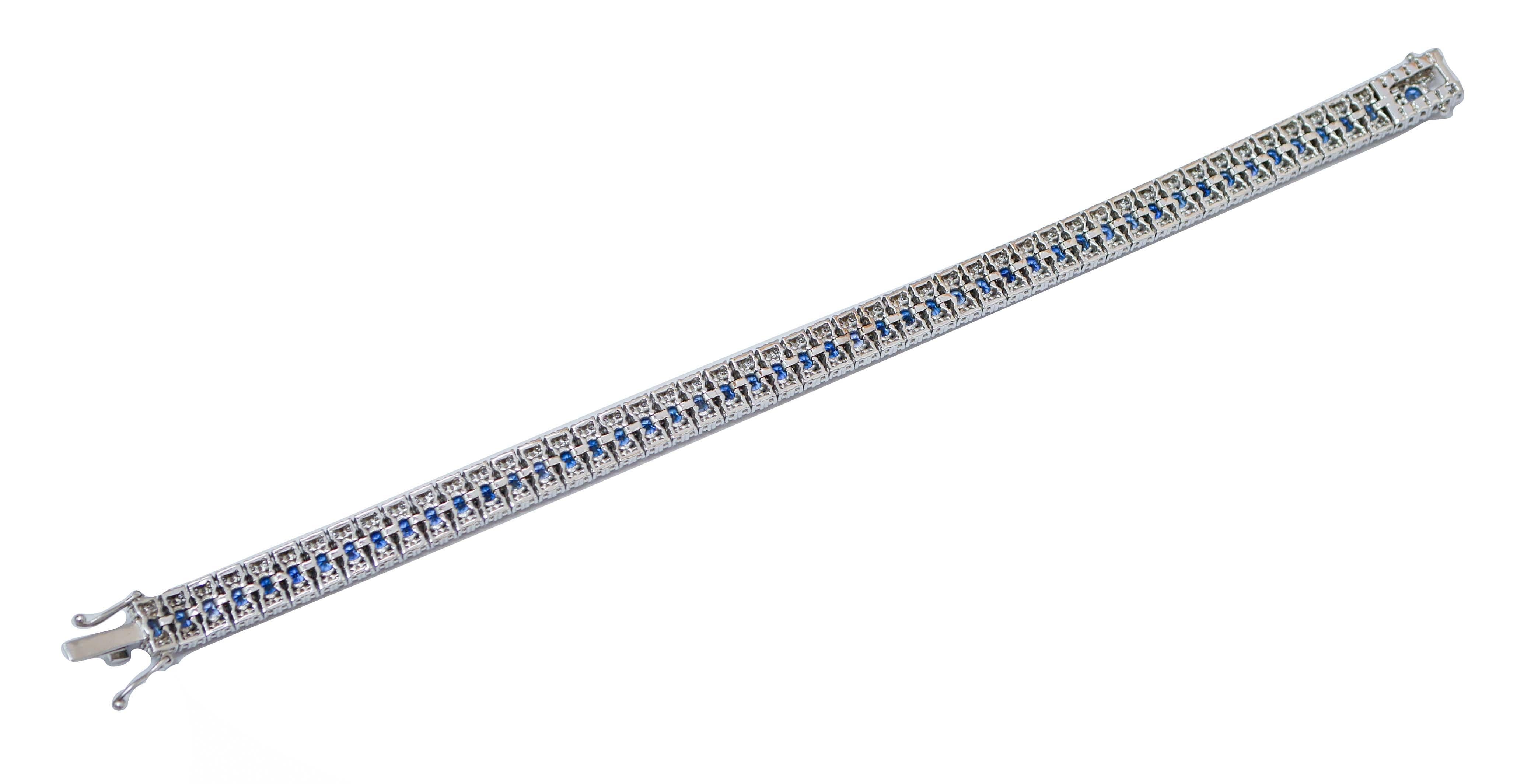 Modern Sapphires, Diamonds, 18 Karat White Gold Bracelet. For Sale