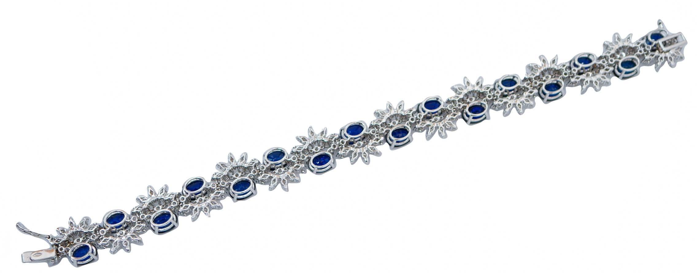 Retro Sapphires, Diamonds, 18 Karat White Gold Bracelet.