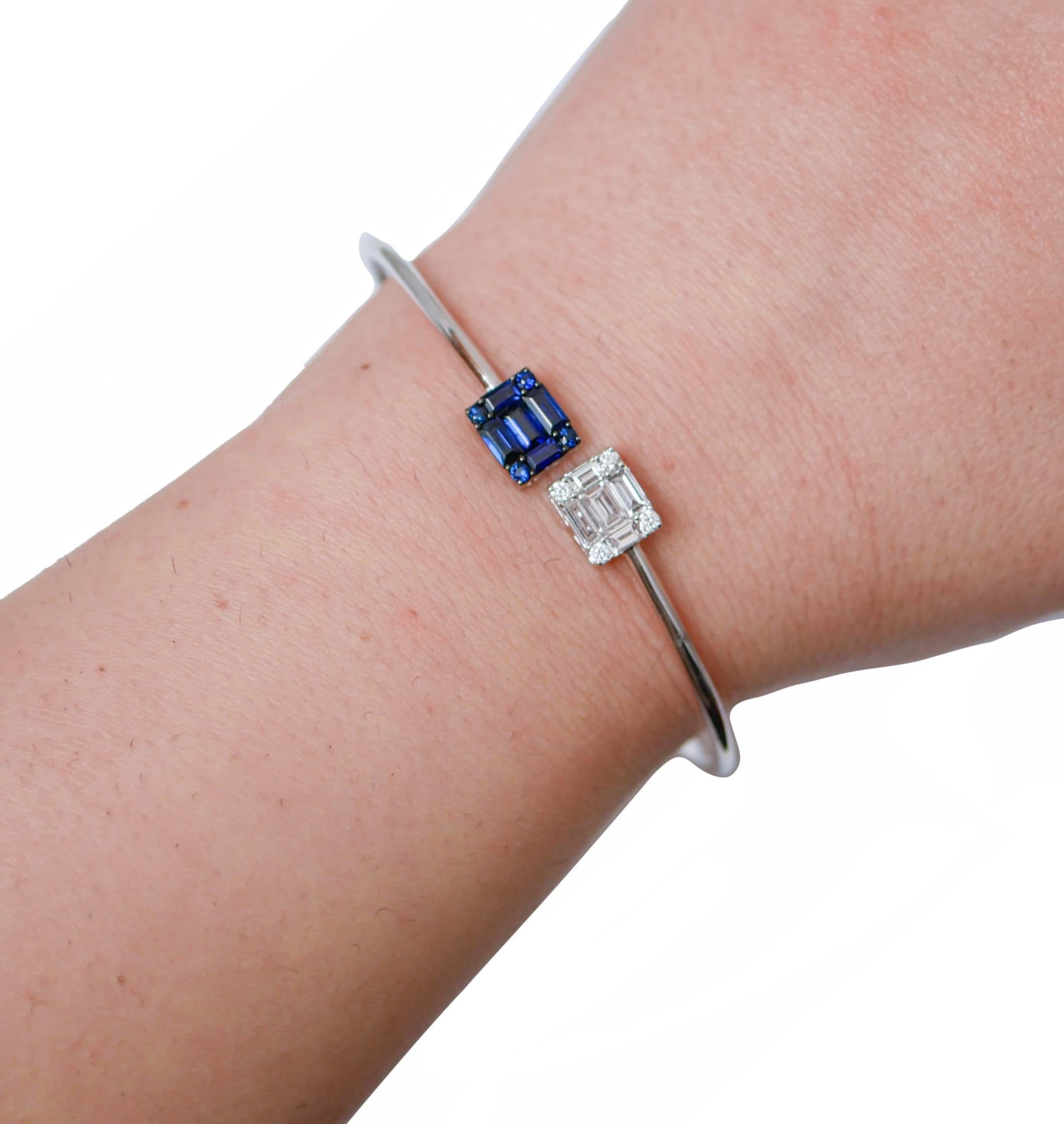 Sapphires, Diamonds, 18 Karat White Gold Bracelet. In New Condition For Sale In Marcianise, Marcianise (CE)