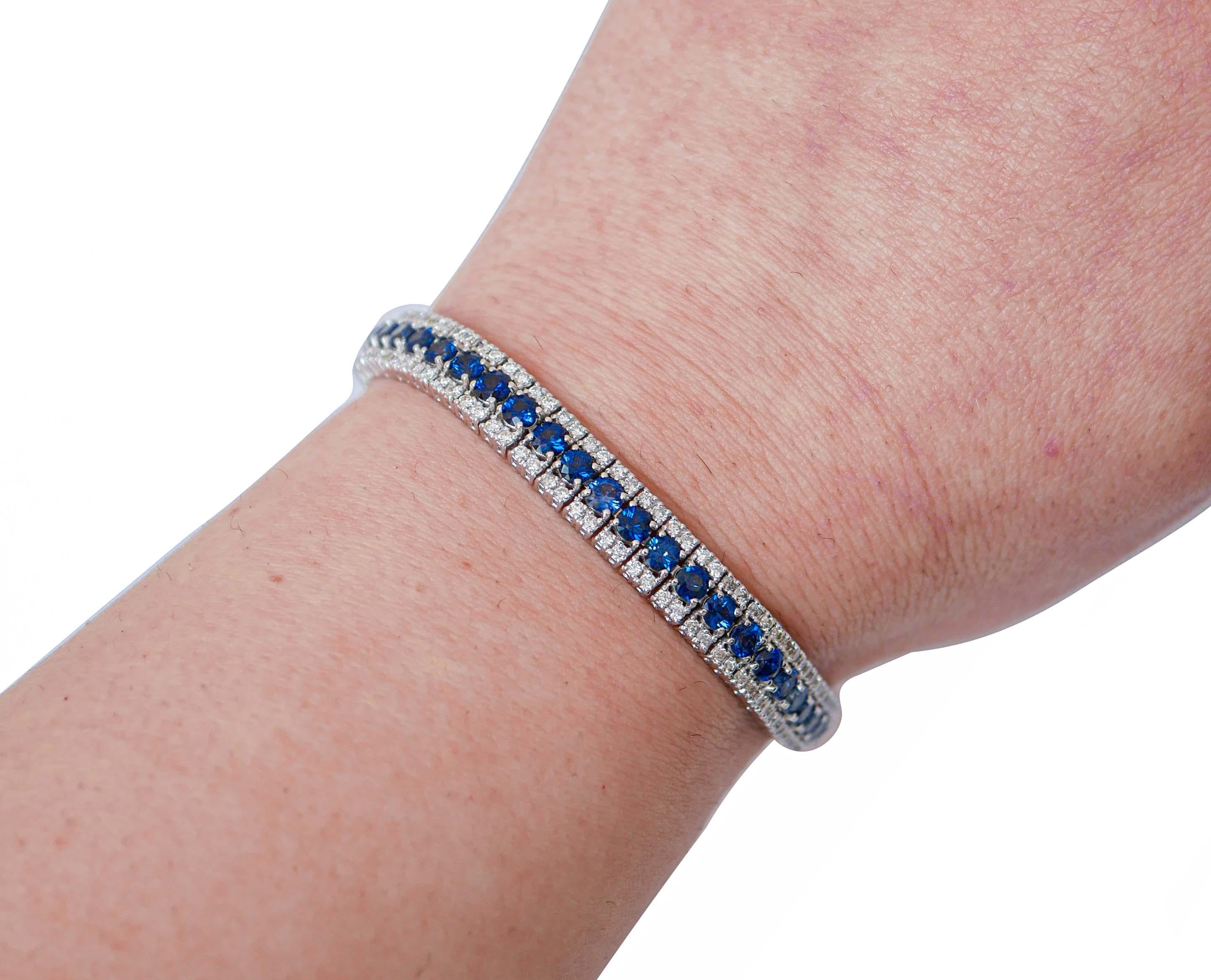 Sapphires, Diamonds, 18 Karat White Gold Bracelet. In New Condition For Sale In Marcianise, Marcianise (CE)