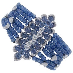 Sapphires, Diamonds, 18 Karat White Gold Bracelet