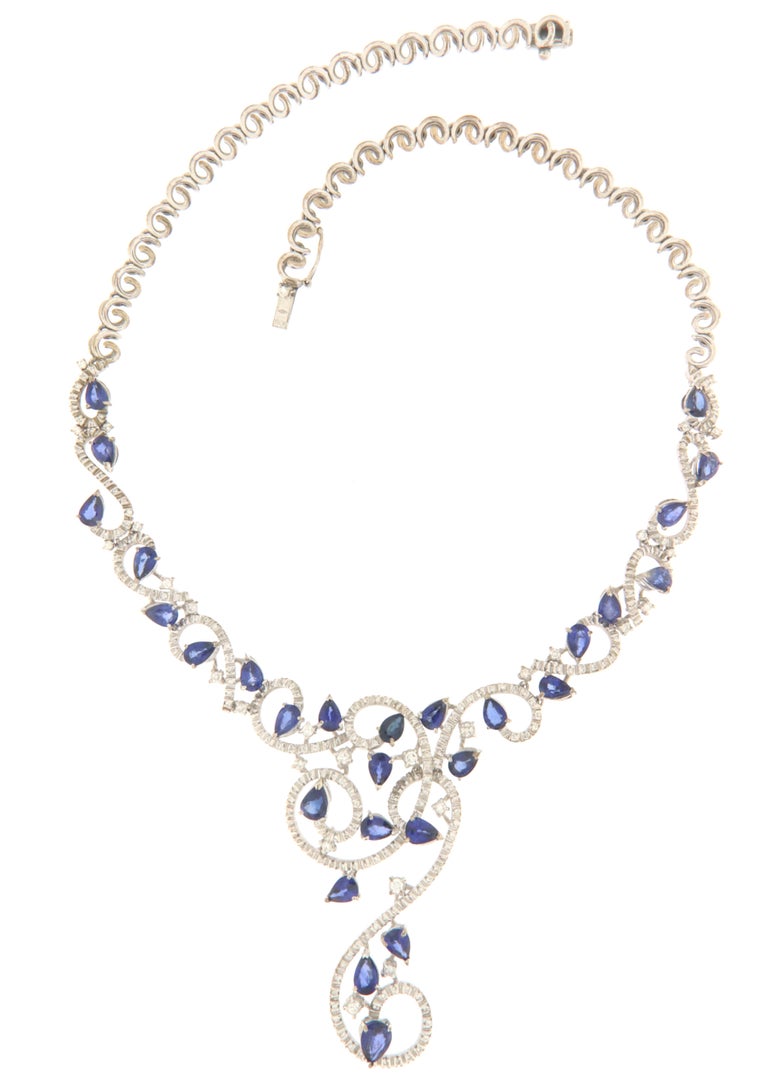 Sapphires Diamonds 18 Karat White Gold Choker Necklace For Sale at 1stDibs