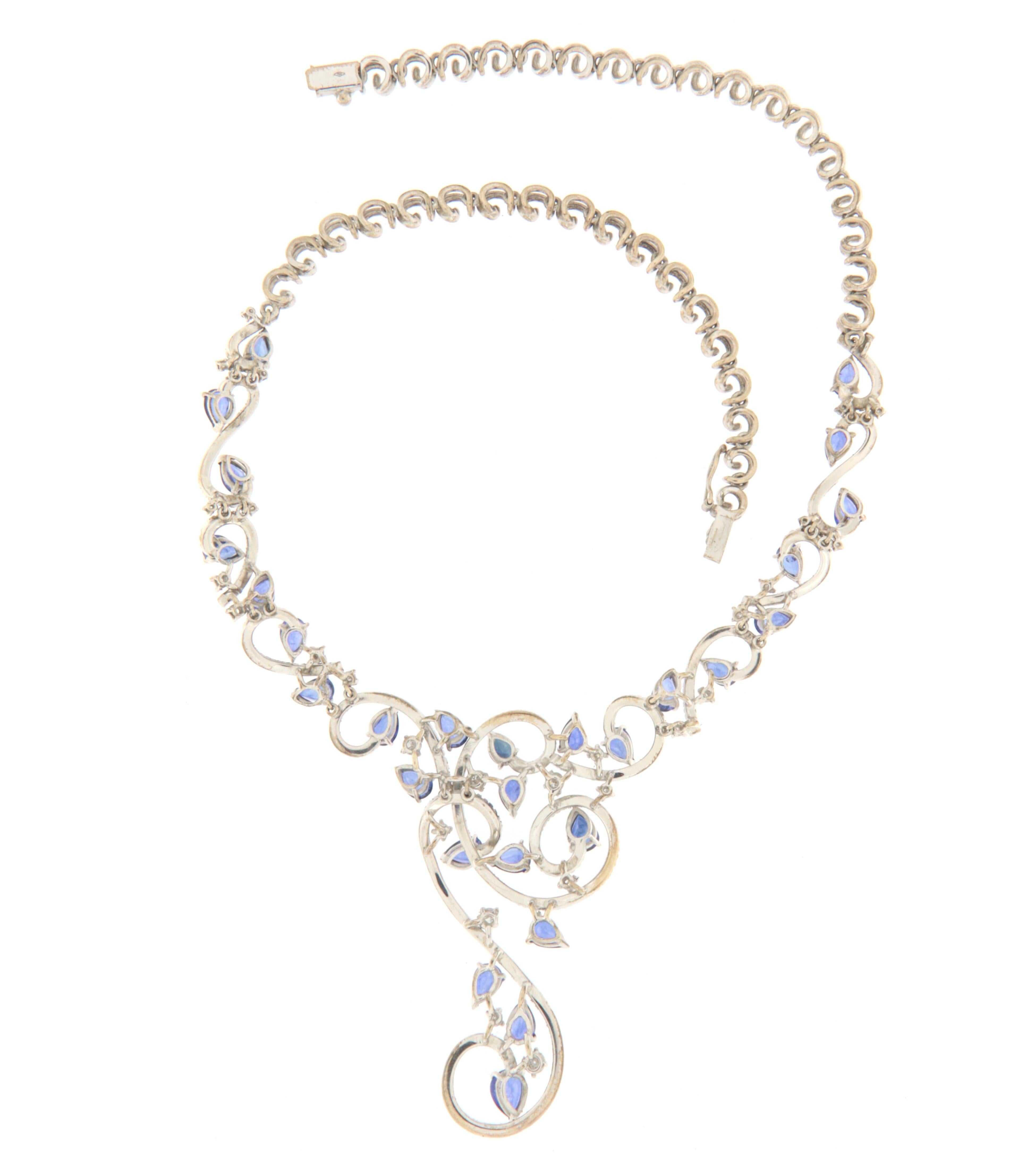Brilliant Cut Sapphires Diamonds 18 Karat White Gold Choker Necklace For Sale
