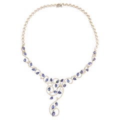 Sapphires Diamonds 18 Karat White Gold Choker Necklace