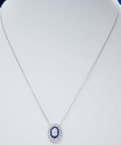 Sapphires, Diamonds, 18 Karat White Gold Pendant Necklace.