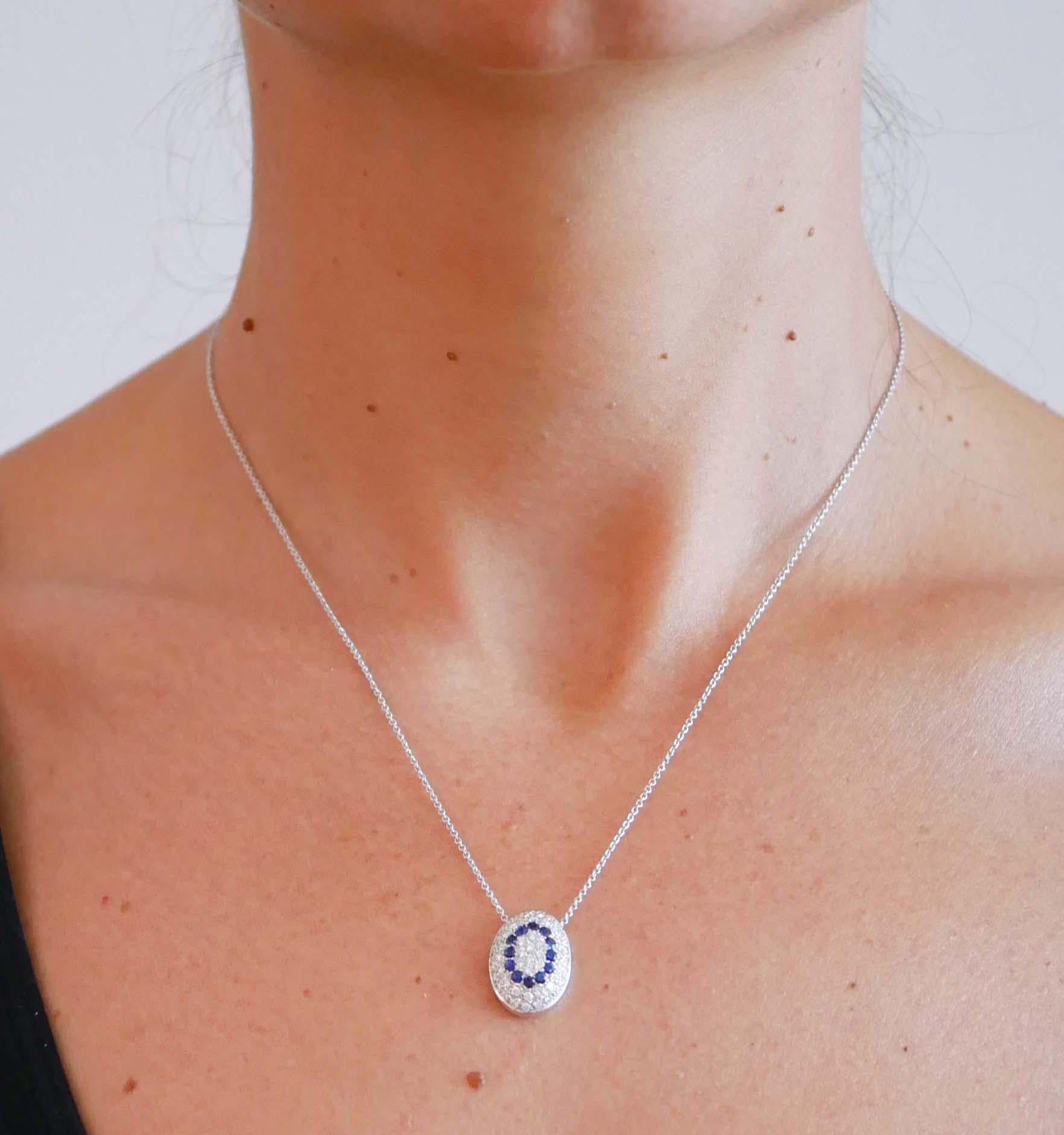 Women's Sapphires, Diamonds, 18 Karat White Gold Pendant Necklace. For Sale