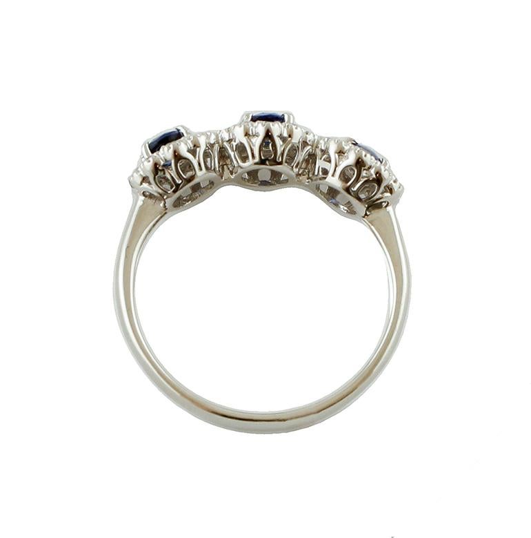 Brilliant Cut Sapphires, Diamonds, 18 Karat White Gold Ring For Sale