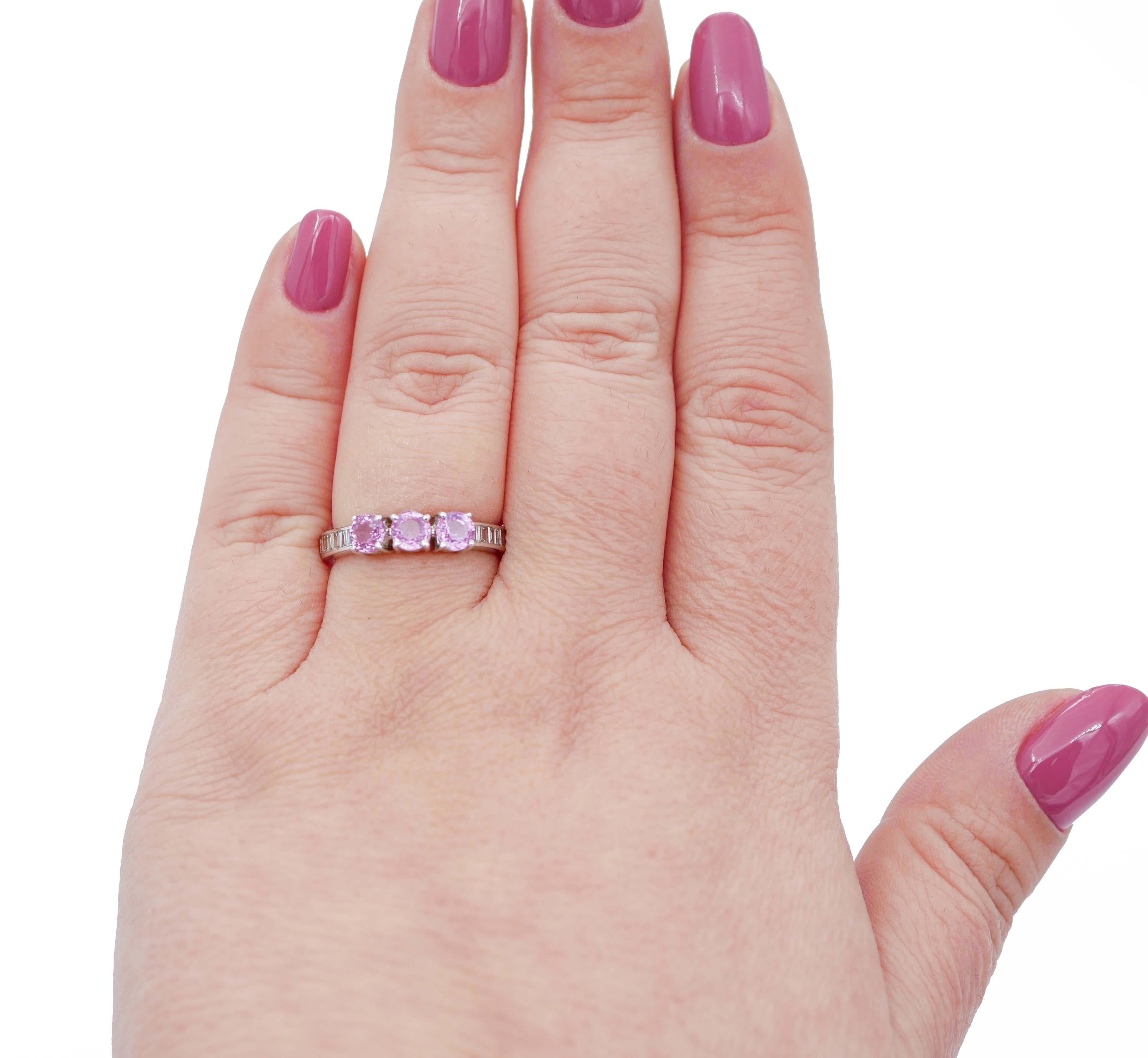 Mixed Cut Sapphires, Diamonds, 18 Karat White Gold Ring For Sale