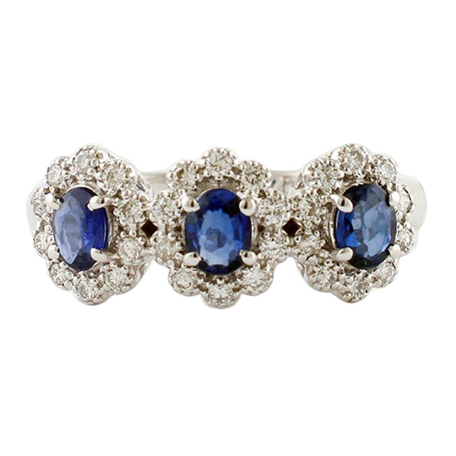 Sapphires, Diamonds, 18 Karat White Gold Ring