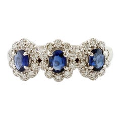 Sapphires, Diamonds, 18 Karat White Gold Ring