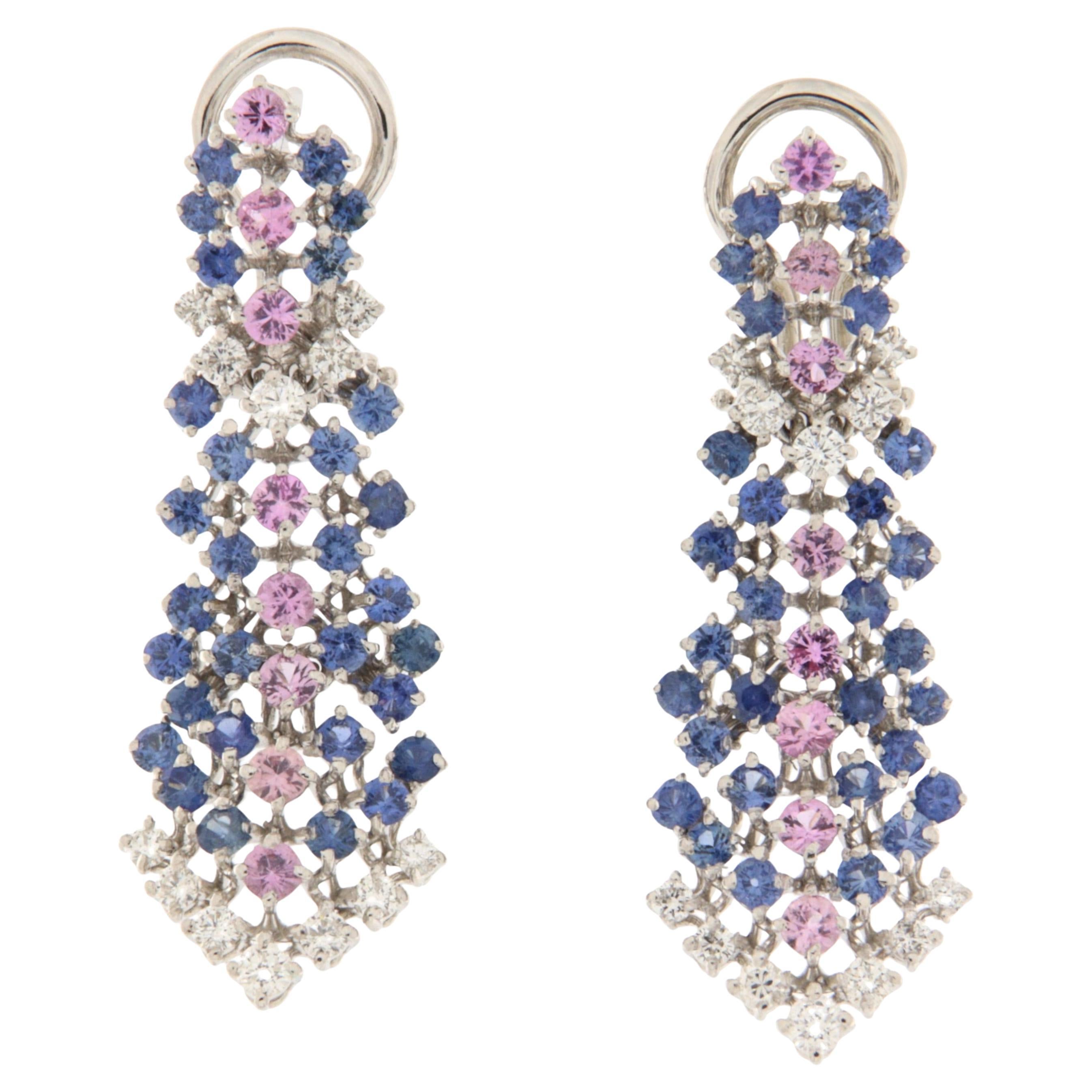 Zaffiri Diamanti Orecchini a goccia in oro bianco 18 Kt