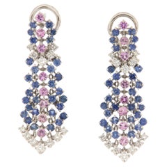 Zaffiri Diamanti Orecchini a goccia in oro bianco 18 Kt