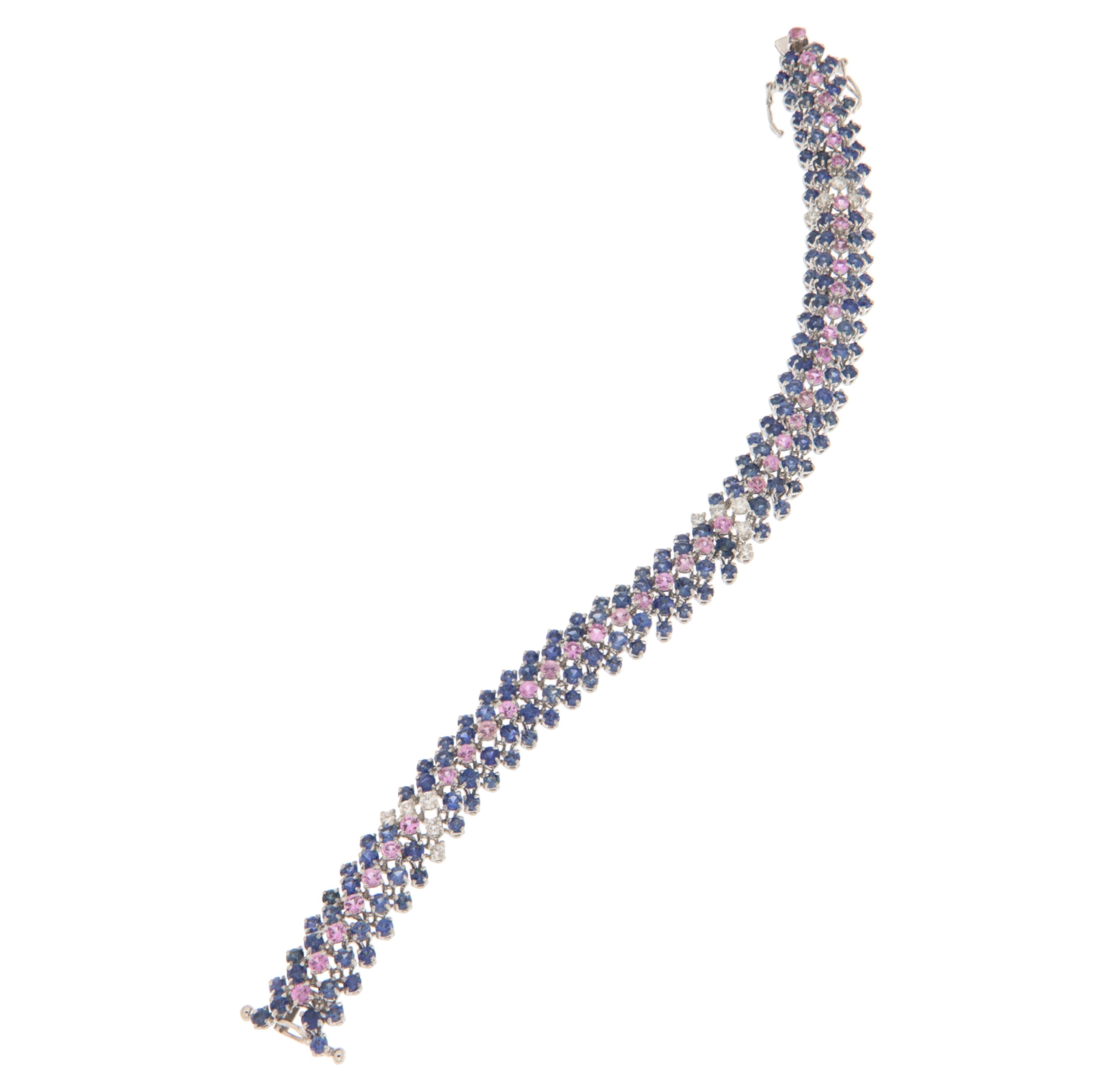 Saphire Diamanten 18 Kt Weißgold Modernes Armband (Kunsthandwerker*in) im Angebot