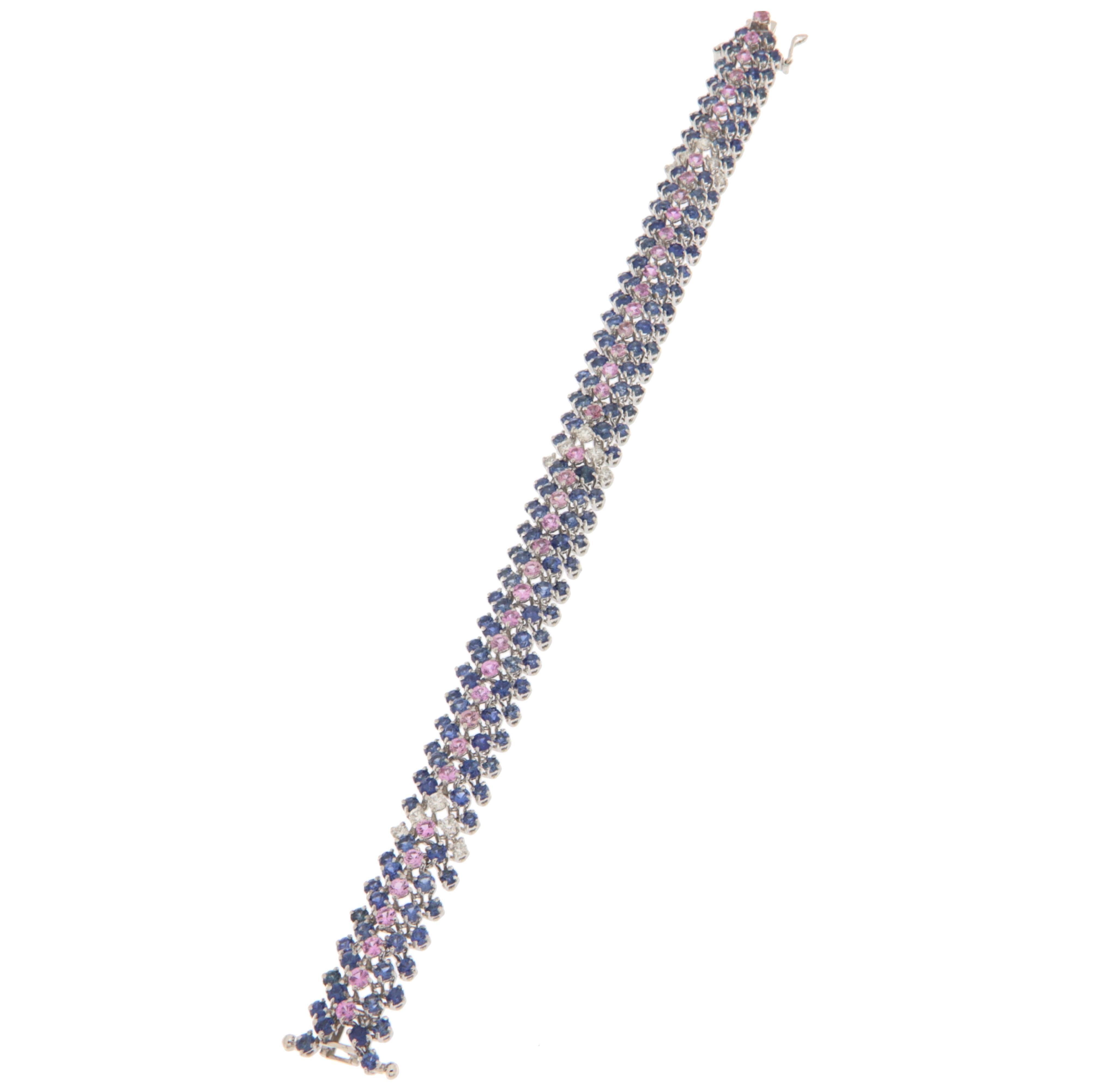 Saphire Diamanten 18 Kt Weißgold Modernes Armband Damen im Angebot