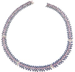 Sapphires Diamonds 18 Carat White Gold Modern Choker Necklace