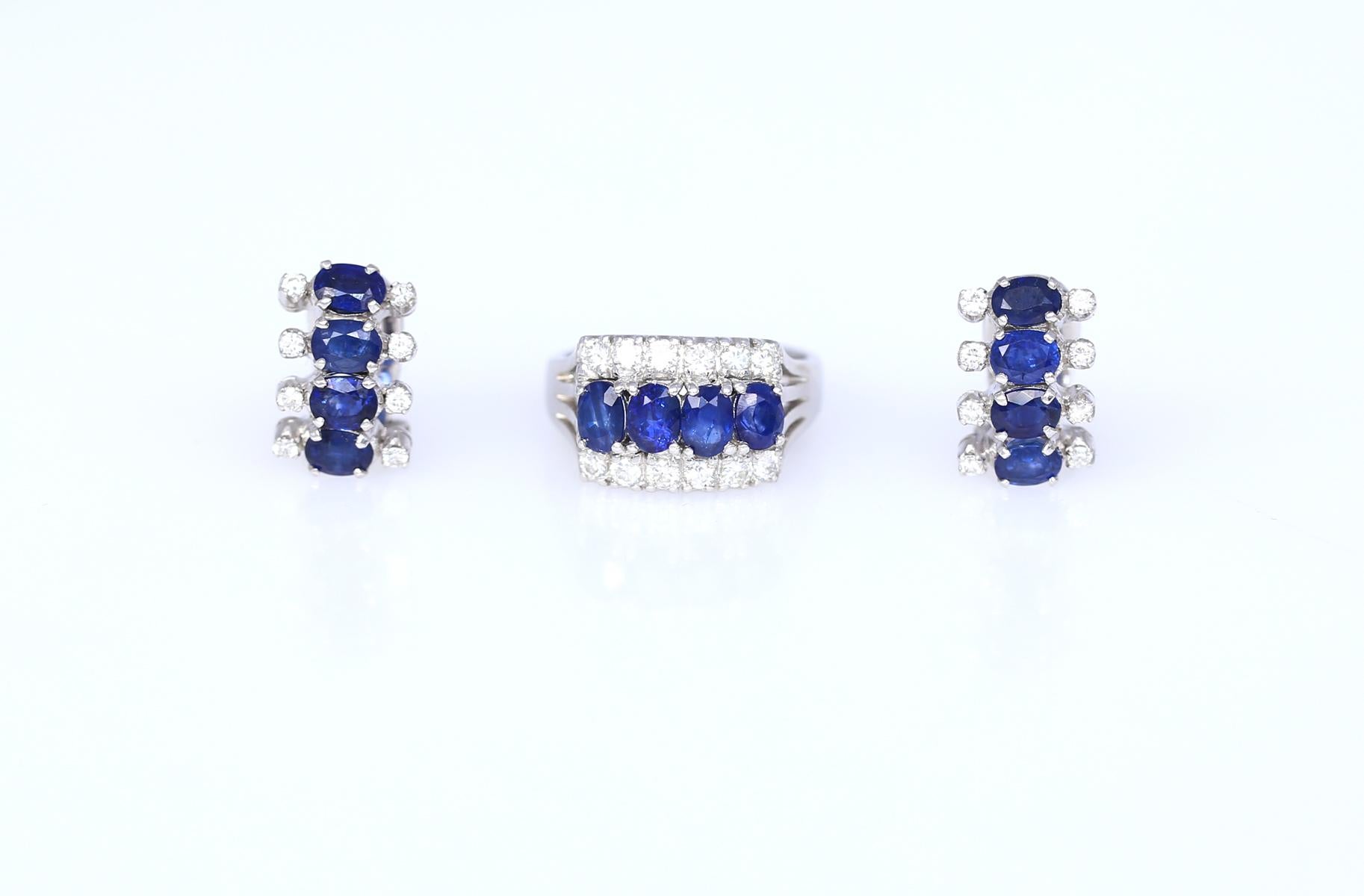 Sapphires Diamonds 18K White Gold Modern Ring, 1990 For Sale 5