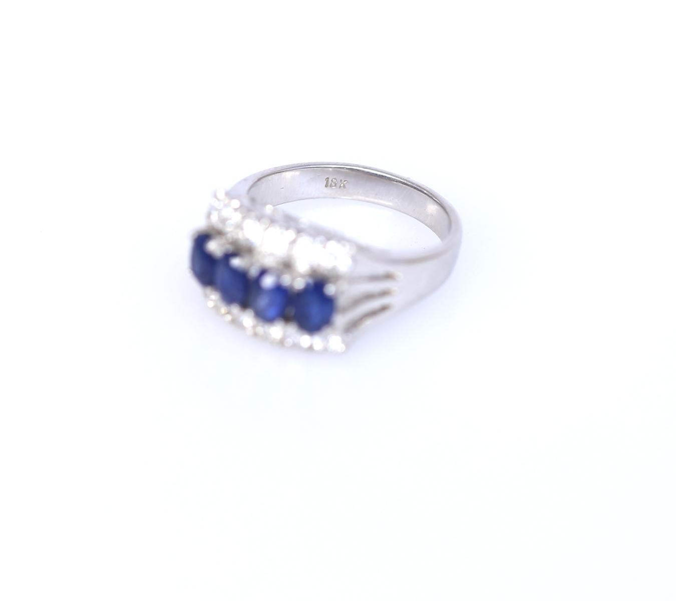 Women's Sapphires Diamonds 18K White Gold Modern Ring, 1990 For Sale