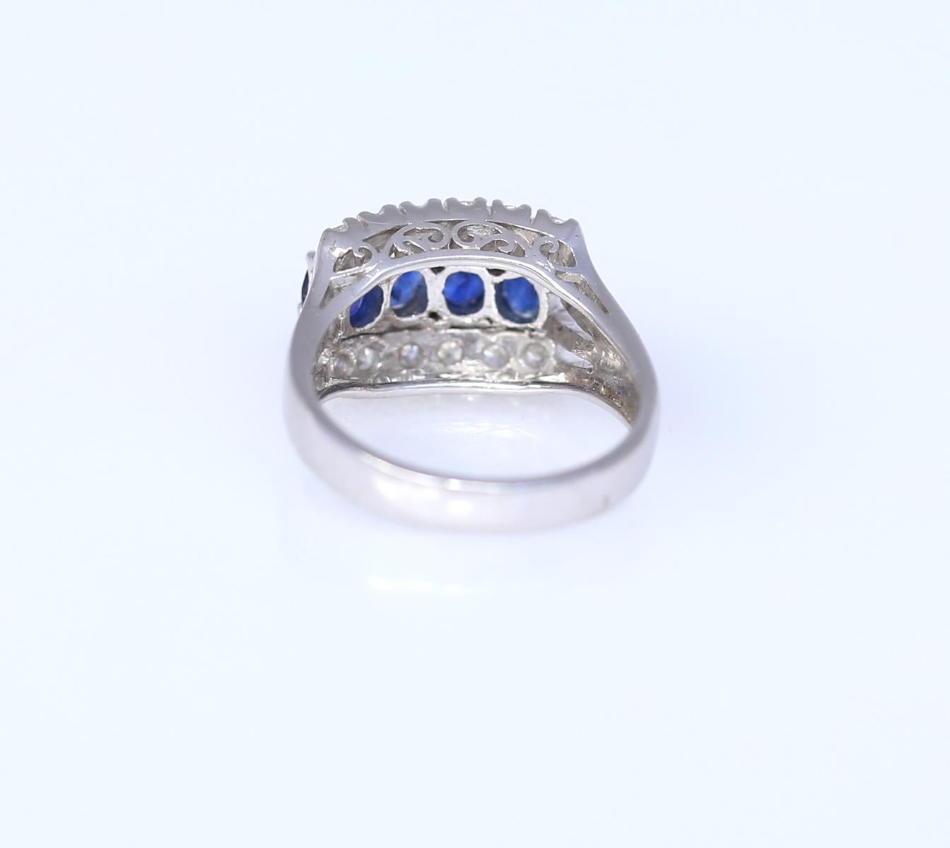 Sapphires Diamonds 18K White Gold Modern Ring, 1990 For Sale 1