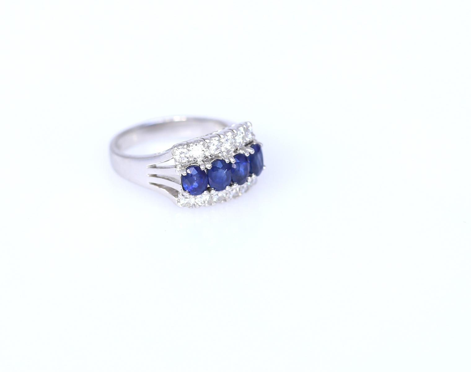 Sapphires Diamonds 18K White Gold Modern Ring, 1990 For Sale 2