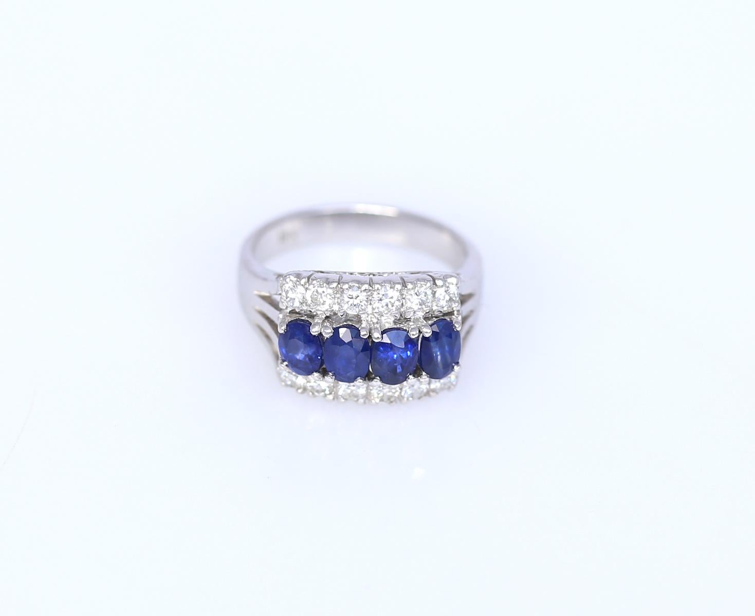 Sapphires Diamonds 18K White Gold Modern Ring, 1990 For Sale 3