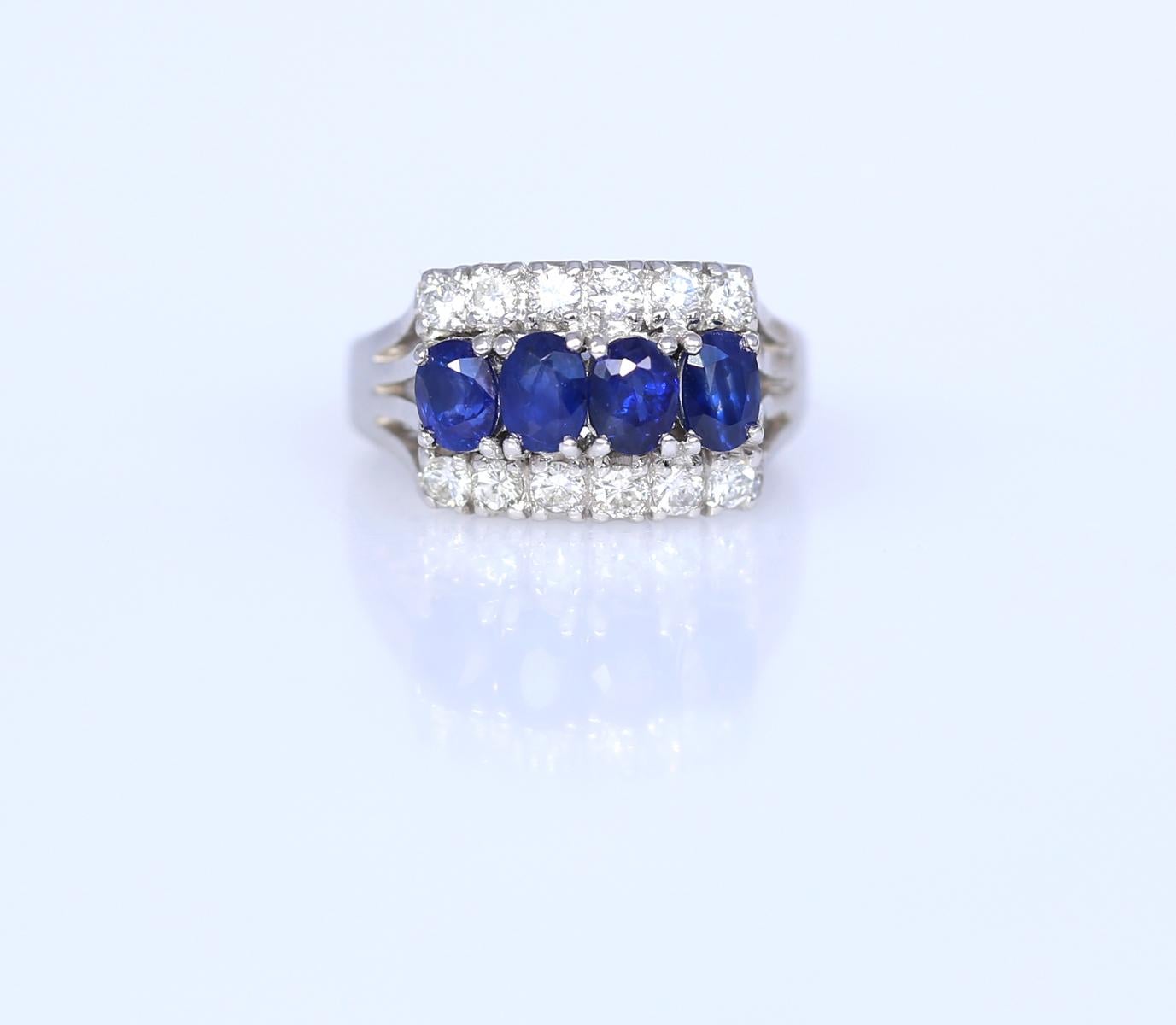 Sapphires Diamonds 18K White Gold Modern Ring, 1990 For Sale 4