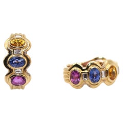 Sapphires Diamonds Adler Sundersand 18K Yellow Gold Earring, 1998