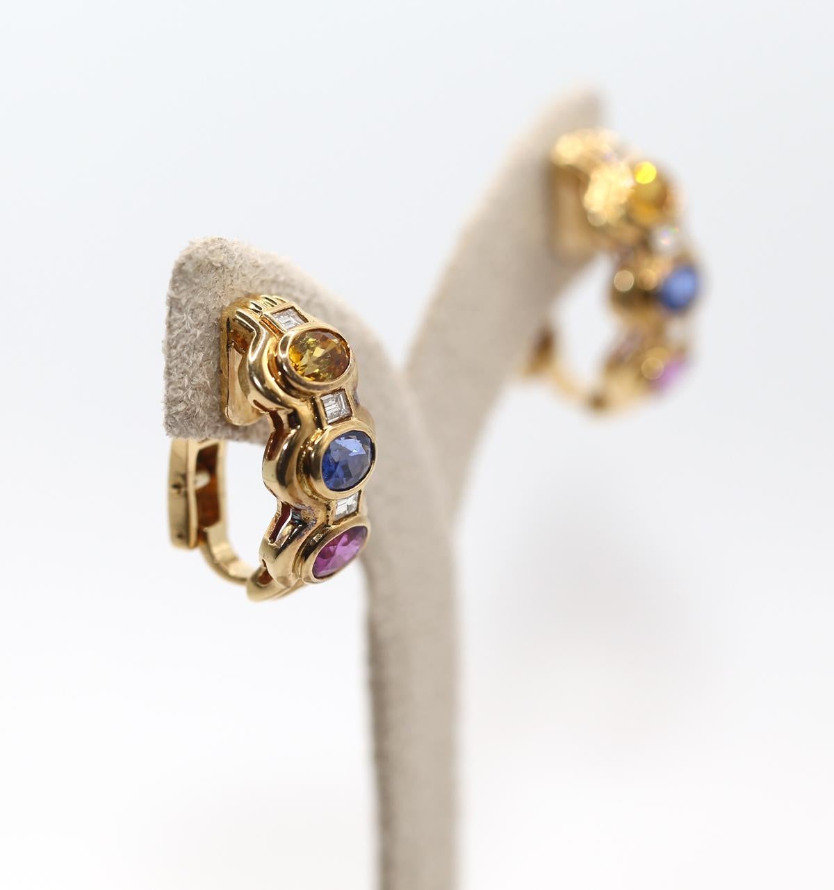 Women's Sapphires Diamonds Adler Sundersand 18K Yellow Gold Earring, 1998 For Sale