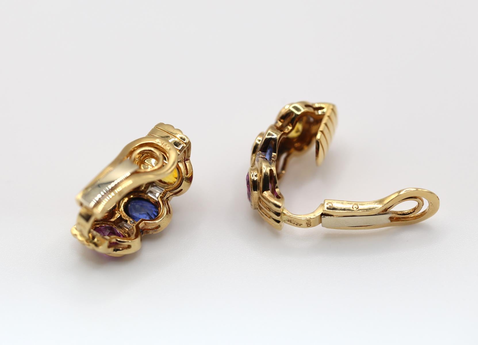 Sapphires Diamonds Adler Sundersand 18K Yellow Gold Earring, 1998 For Sale 1