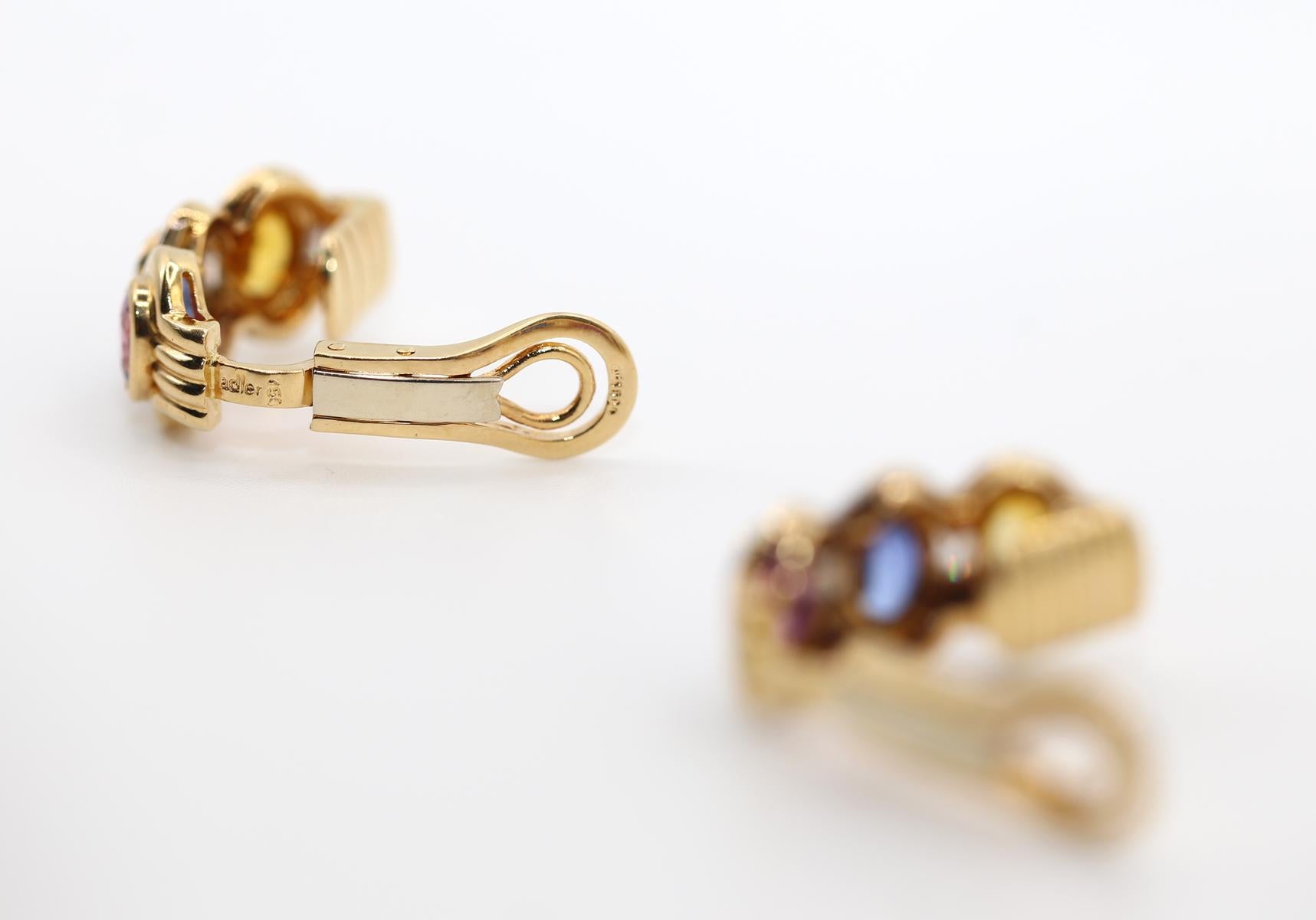 Sapphires Diamonds Adler Sundersand 18K Yellow Gold Earring, 1998 For Sale 2
