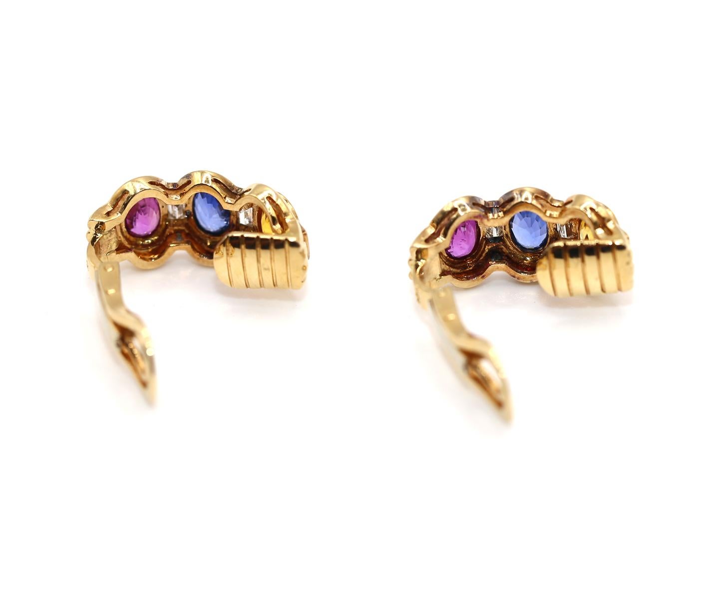 Sapphires Diamonds Adler Sundersand 18K Yellow Gold Earring, 1998 For Sale 3