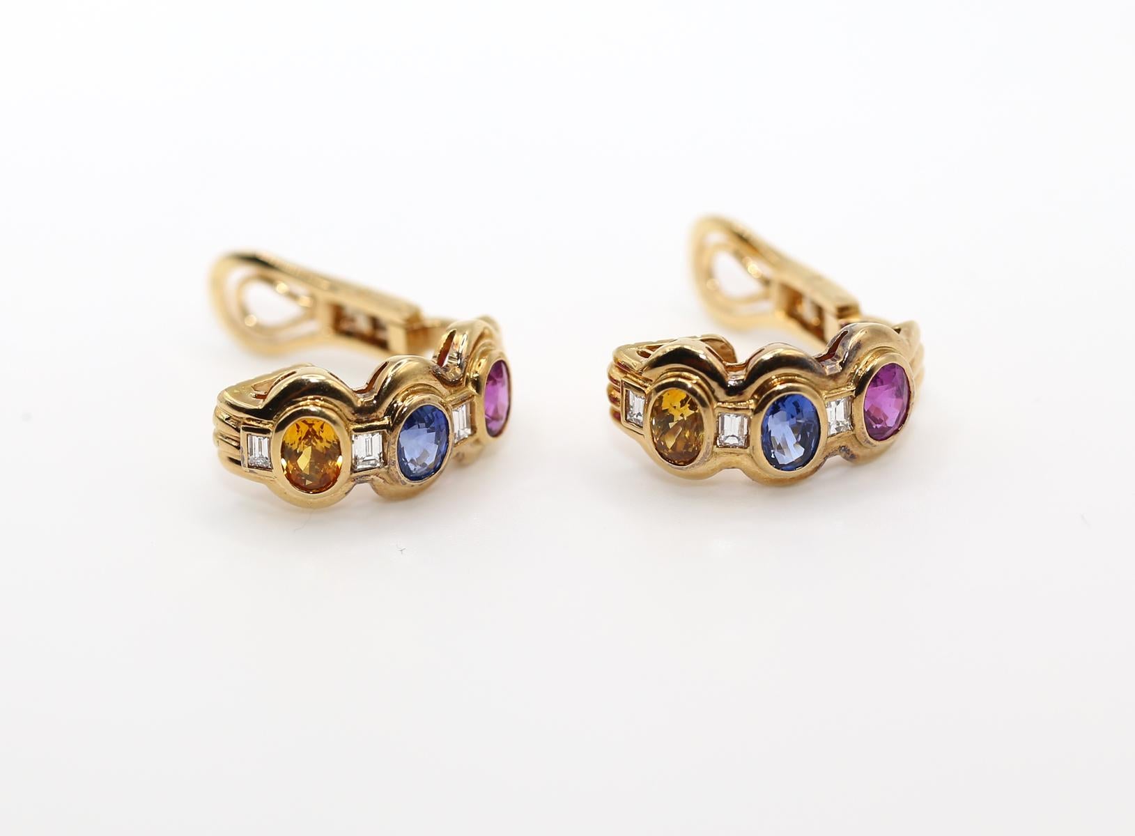 Sapphires Diamonds Adler Sundersand 18K Yellow Gold Earring, 1998 4