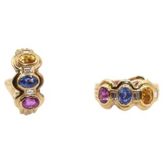 Vintage Sapphires Diamonds Adler Sundersand 18K Yellow Gold Earring, 1998